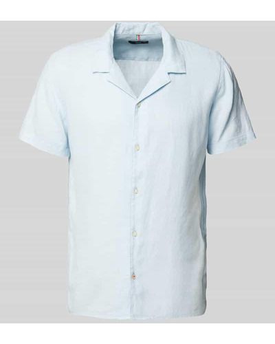 Cinque Leinenhemd in unifarbenem Design Modell 'Spot' - Blau