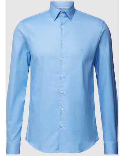 Calvin Klein Slim Fit Zakelijk Overhemd Met Kentkraag - Blauw