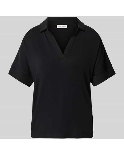 Marc O' Polo T-Shirt mit Umlegekragen und V-Ausschnitt - Schwarz