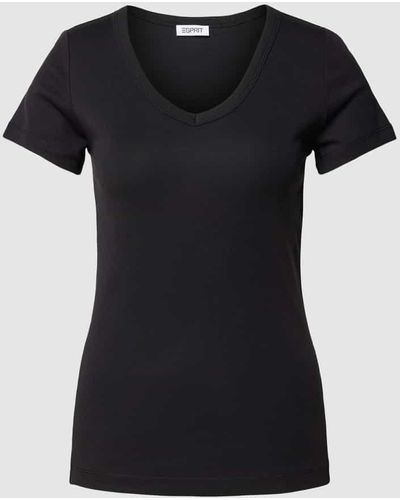 Esprit T-Shirt mit abgerundetem V-Ausschnitt - Schwarz