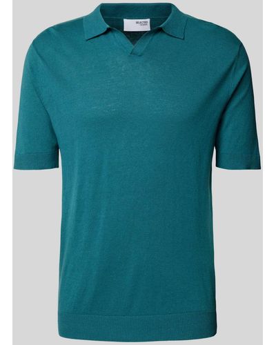SELECTED Slim Fit Leinen-Poloshirt mit Umlegekragen Modell 'LAKE' - Grün