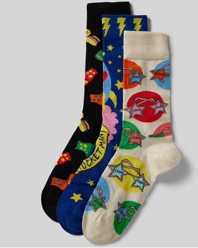Happy Socks Socken mit Motiv-Print Modell 'Elton John' im 3er-Pack - Blau
