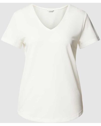 Mbym T-Shirt mit V-Ausschnitt Modell 'Luvanna' - Natur
