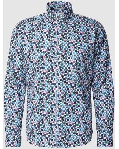 Jake*s Slim Fit Zakelijk Overhemd Met All-over Print - Blauw