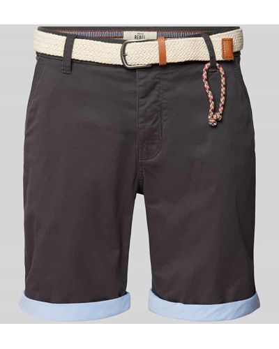 Redefined Rebel Regular Fit Shorts mit Gürtel in Flecht-Optik Modell 'MAGNUS' - Grau