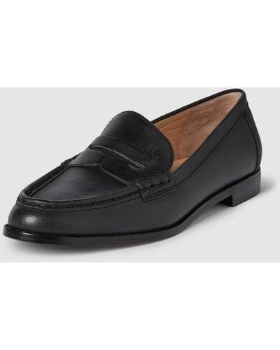 Lauren by Ralph Lauren Pennyloafers Van Leer Met Labeldetail - Zwart