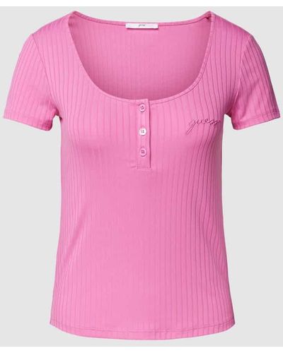 Guess T-Shirt in Ripp-Optik Modell 'SAMANTHA' - Pink