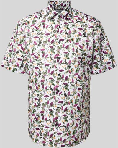 Eterna Modern Fit Zakelijk Overhemd Met Bloemenmotief - Wit