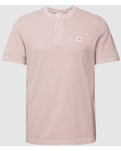 S.oliver T-Shirt mit kurzer Knopfleiste Modell 'Serafino' - Pink