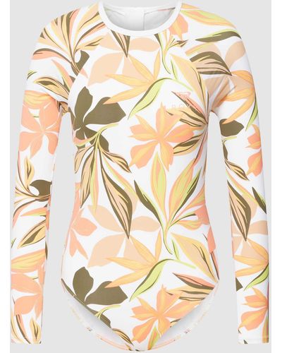 Roxy Badeanzug mit Logo-Print und floralem Allover-Muster - Natur