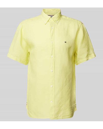 Tommy Hilfiger Regular Fit Leinenhemd mit Button-Down-Kragen - Gelb