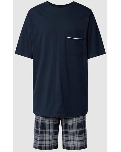 Schiesser Pyjama aus Baumwolle Modell 'Comfort Fit Schlafanzug' - Blau