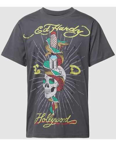Ed Hardy T-Shirt mit Motiv-Print - Grau