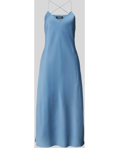 Lauren by Ralph Lauren Knielanges Kleid mit V-Ausschnitt Modell 'NOKITHE' - Blau