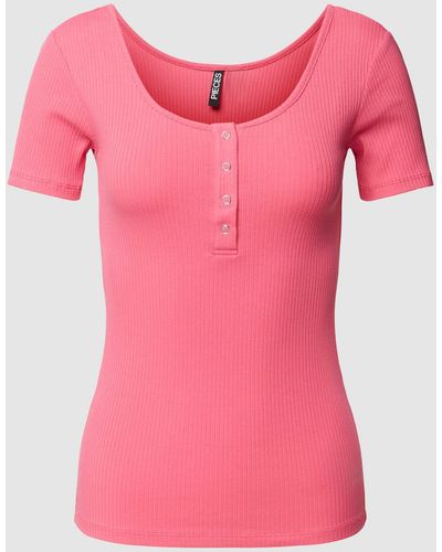 Pieces T-shirt Met Knoopsluiting - Roze