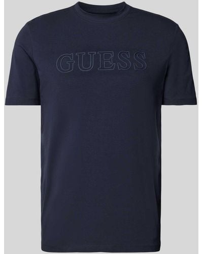 Guess T-Shirt mit Label-Print Modell 'ALPHY' - Blau