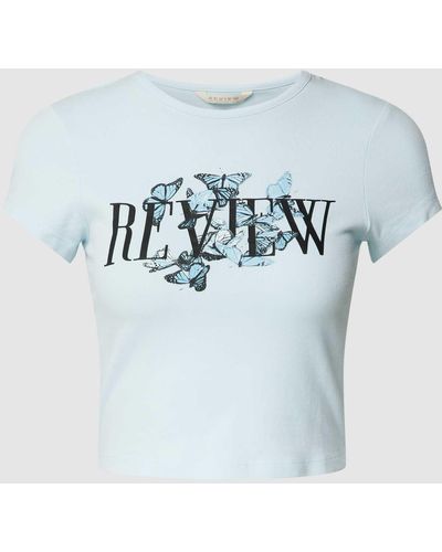 Review Kort T-shirt Met Labelprint - Blauw
