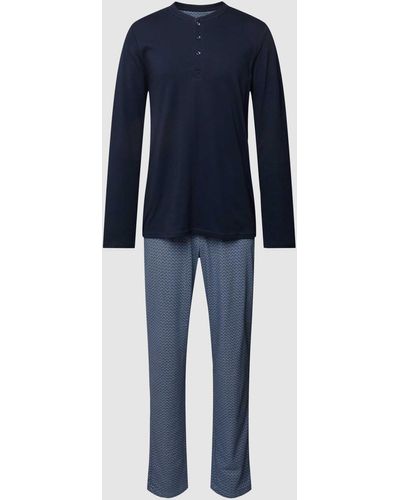 Schiesser Pyjama Met Knoopsluiting - Blauw