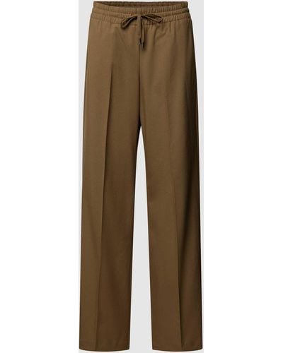 Opus Relaxed Fit Stoffen Broek Met Elastische Band - Naturel