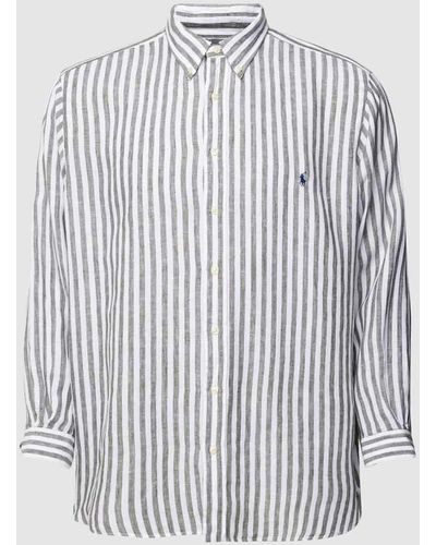 Ralph Lauren PLUS SIZE Leinenhemd mit Streifenmuster - Weiß