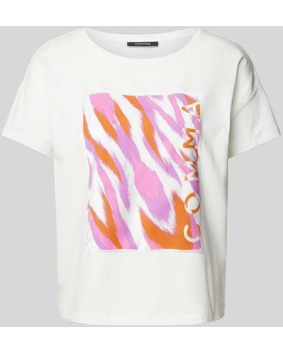 Comma, T-Shirt mit Label-Print - Weiß