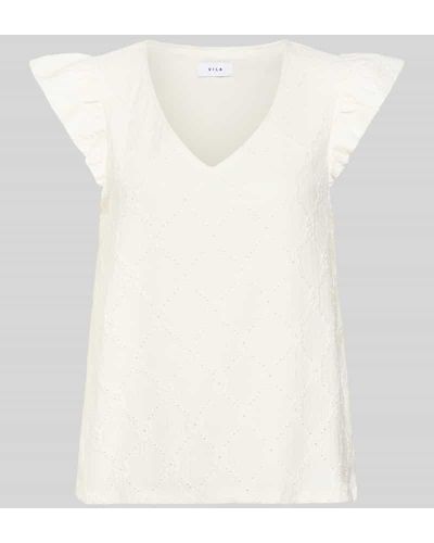 Vila Bluse mit V-Ausschnitt Modell 'DELEA' - Weiß