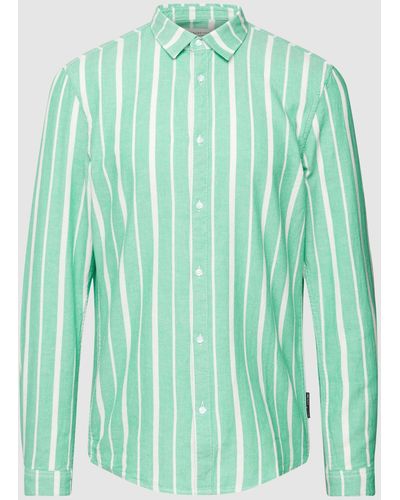Tom Tailor Denim Regular Fit Freizeithemd mit Streifenmuster Modell 'striped' - Grün