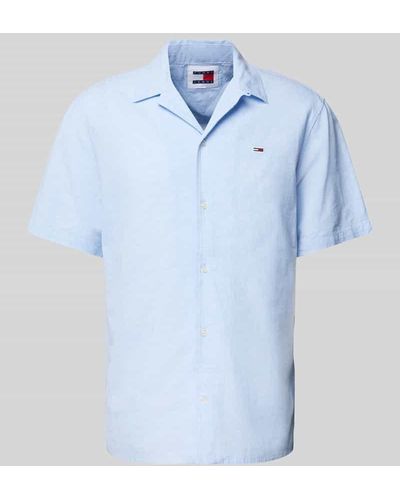 Tommy Hilfiger Regular Fit Freizeithemd mit Label-Stitching - Blau