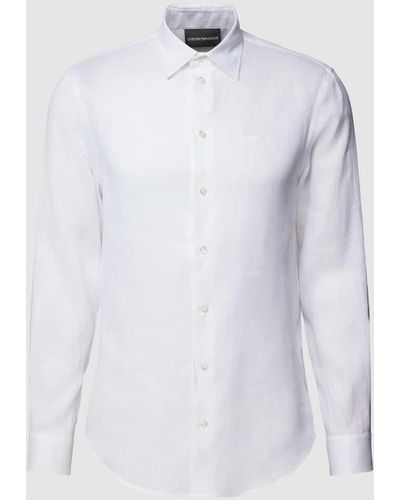 Emporio Armani Slim Fit Freizeithemd mit Logo-Stitching - Weiß