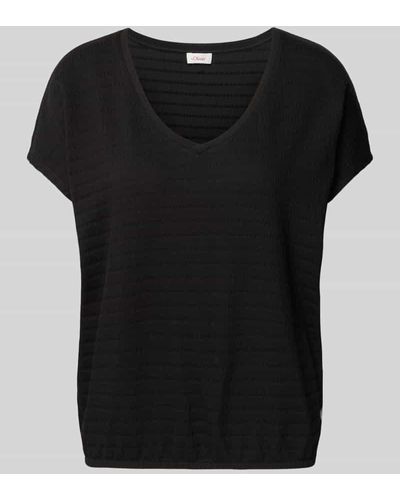 S.oliver T-Shirt mit Strukturmuster und V-Ausschnitt - Schwarz