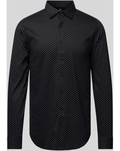 DESOTO Slim Fit Business-Hemd mit Allover-Muster - Blau
