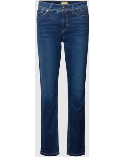 Cambio Verkorte Straight Leg Jeans Met Strass-steentjes - Blauw