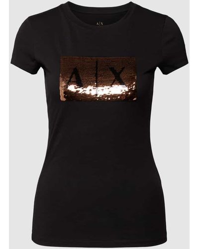 Armani Exchange T-Shirt mit Paillettenbesatz - Schwarz