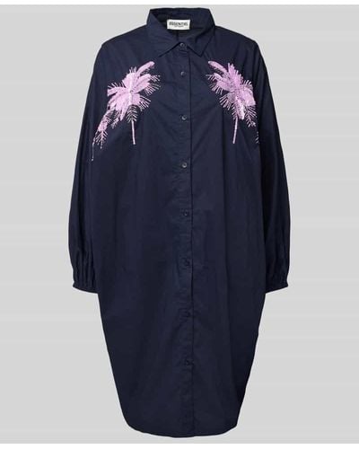 Essentiel Antwerp Knielanges Hemdblusenkleid mit Paillettenbesatz - Blau