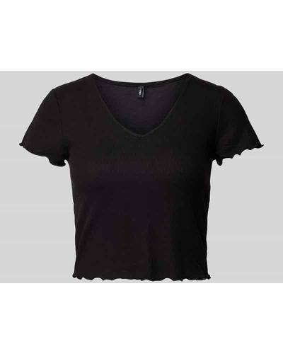 ONLY Cropped T-Shirt mit Muschelsaum Modell 'KIKA' - Schwarz