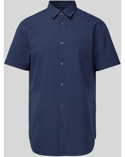 Armani Exchange Regular Fit Vrijetijdsoverhemd Met Structuurmotief - Blauw
