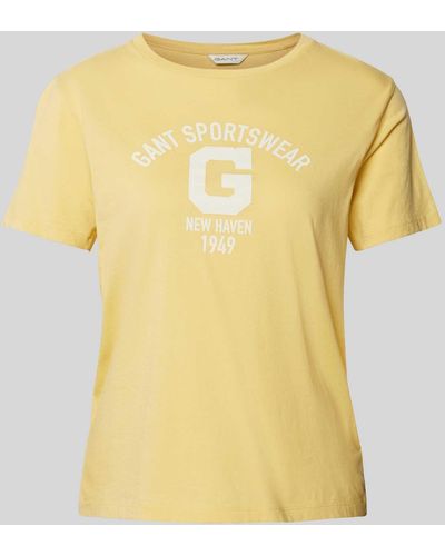 GANT T-shirt Met Labelprint - Geel