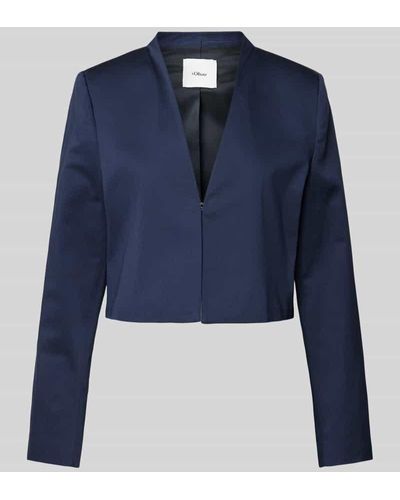 S.oliver Cropped Blazer mit V-Ausschnitt - Blau