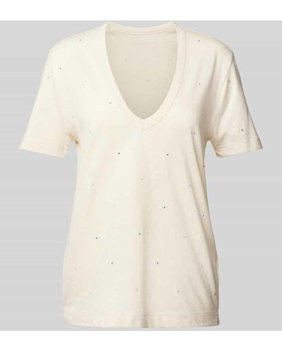 Zadig & Voltaire T-Shirt mit Ziersteinbesatz Modell 'WASSA' - Natur