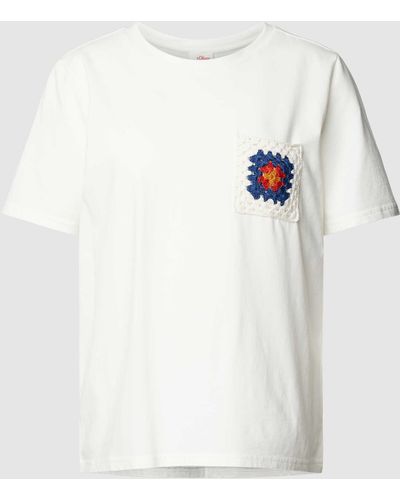 s.Oliver RED LABEL T-Shirt mit Brusttasche aus Häkelbesatz - Weiß