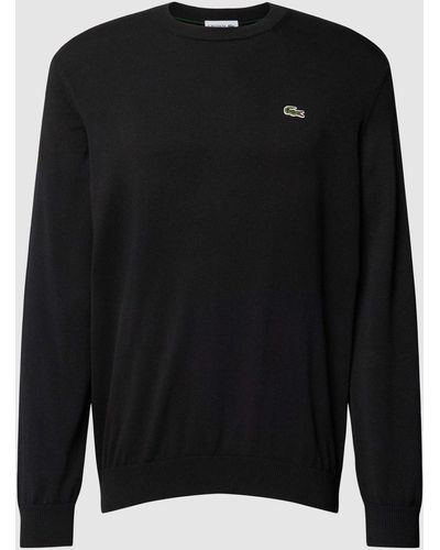 Lacoste Gebreide Pullover Met Labelstitching - Zwart