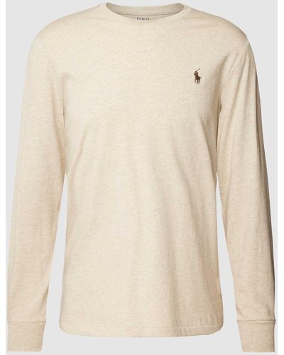 Polo Ralph Lauren Shirt Met Lange Mouwen En Labelstitching - Naturel