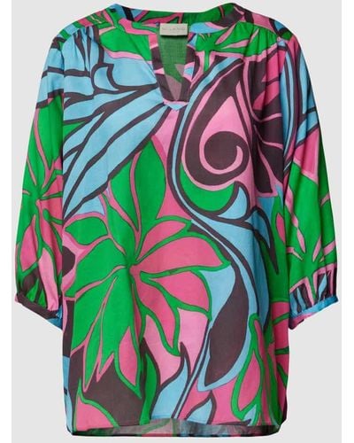 Milano Italy Bluse mit Allover-Print Modell 'Tropical Flower' - Grün
