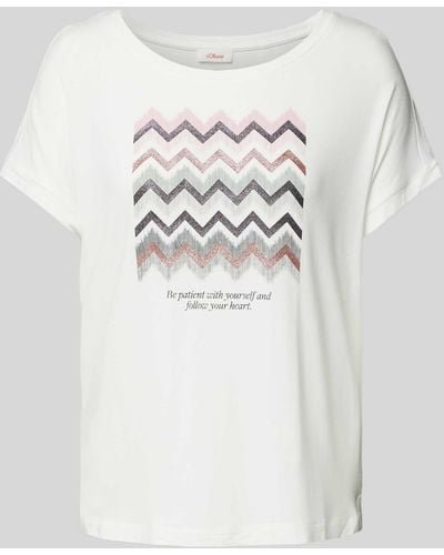 S.oliver T-shirt Met Motief- En Statementprint - Wit