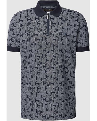 Christian Berg Men Regular Fit Poloshirt Met All-over Labelprint - Blauw