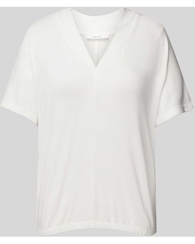 Opus T-Shirt mit V-Ausschnitt Modell 'Sagie' - Weiß