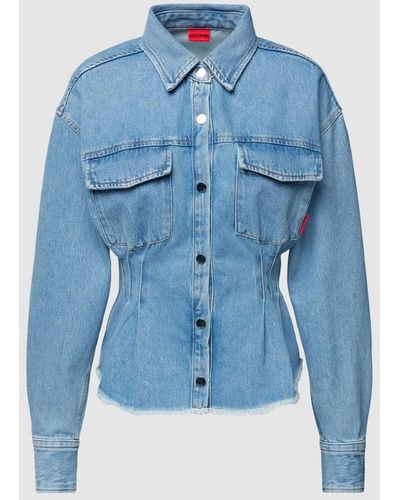 HUGO Jeansbluse mit Brusttaschen Modell 'Estelly' - Blau