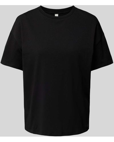 QS T-shirt Met Geribde Ronde Hals - Zwart