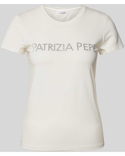 Patrizia Pepe T-shirt Met Strass-steentjes - Naturel