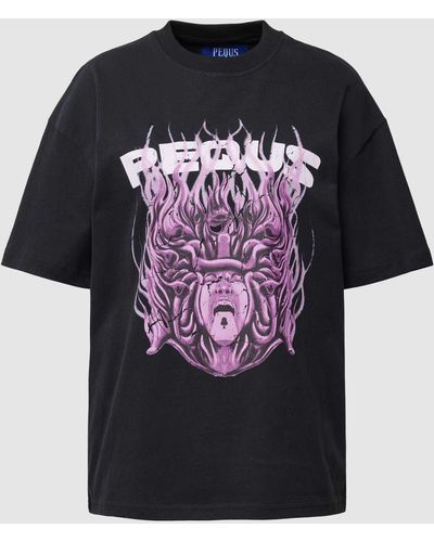 Pequs T-shirt Met Motiefprint - Zwart